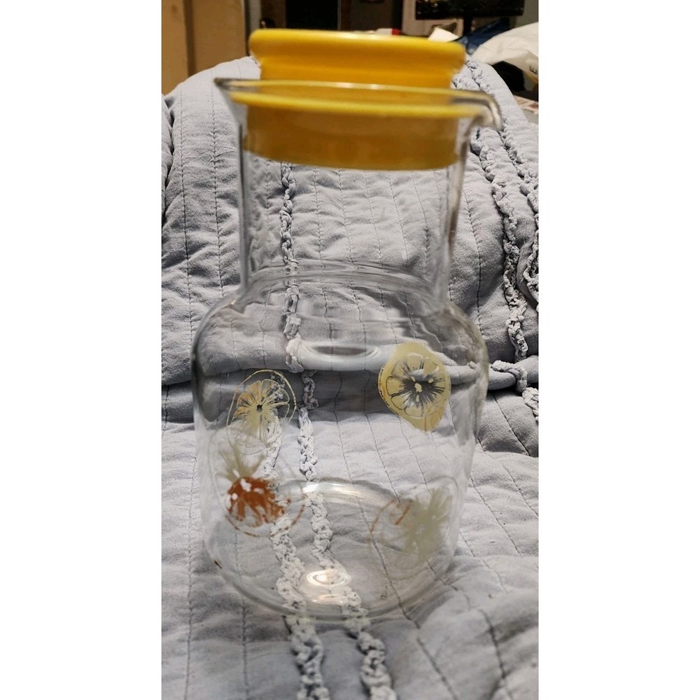 Vintage 2.0 Qt Pyrex Glass Juice Pitcher Carafe with Lid Lemons & Oranges (3520)